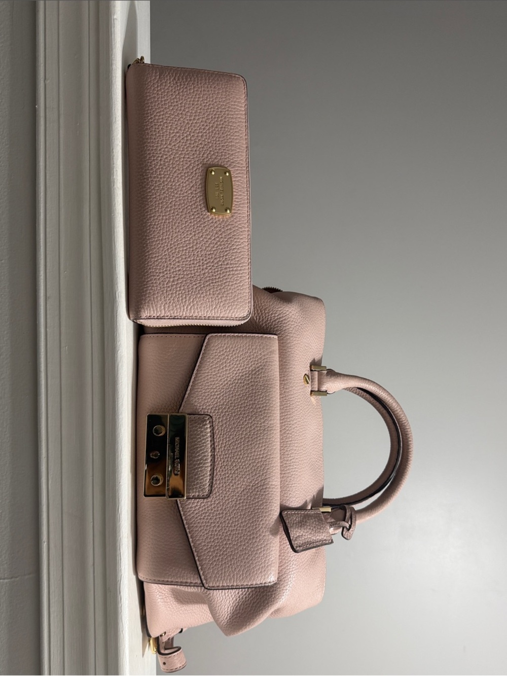Michael Kors Blush Pink Pebbled Leather Satchel with Wallet